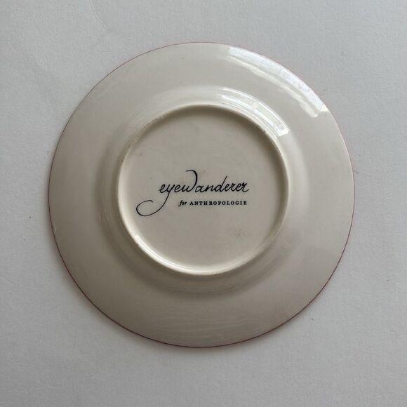 Anthropologie Eyewanderer S Sunflower Alphabet Plate Red Rim 6” - Picture 6 of 8